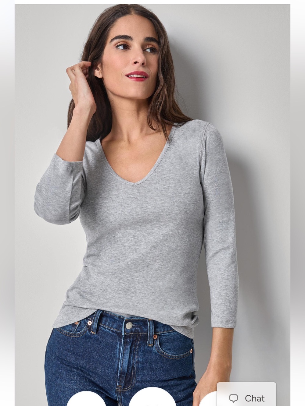 Lilla P Women's V-Neck 3/4 sleeve Top Light Gray size XS NWT